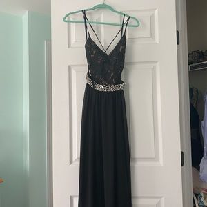 Black embellished backless gown